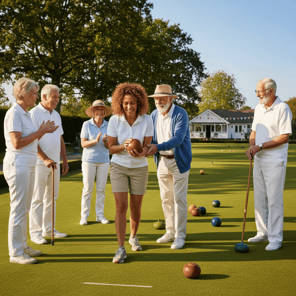 Lawn bowlers sharing a moment on the green